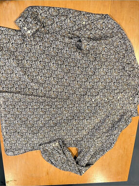 Personal ~ Blouse Top Shirt Floral Blouse Brown & Tan Khaki ~ Like New